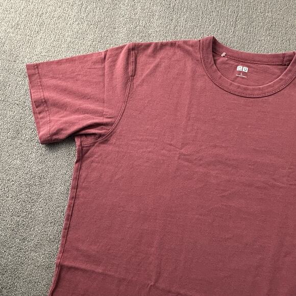 Uniqlo Shirt Adult Large Red Short Sleeve Plain Tee Casual Active Athleisure Men - Picture 2 of 14